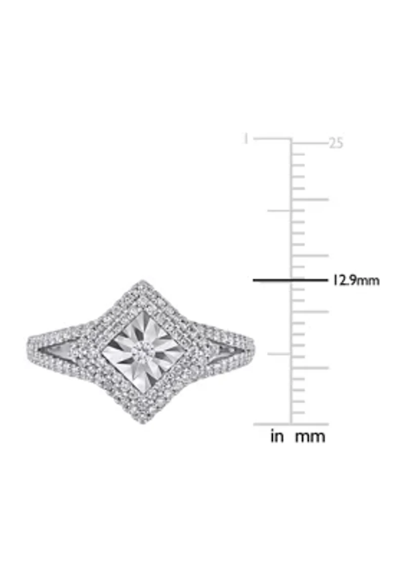 1/2 ct. t.w. Diamond Halo Split Shank Engagement Ring Sterling Silver