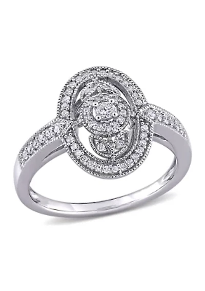 1/4 ct. t.w. Diamond Vintage Oval Halo Engagement Ring Sterling Silver