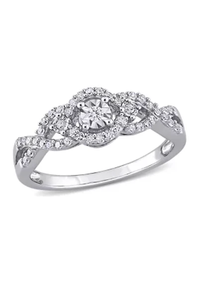 1/4 ct. t.w. Diamond Swirl Halo Engagement Ring Sterling Silver