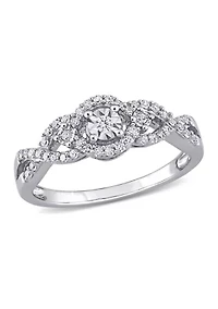 1/4 ct. t.w. Diamond Swirl Halo Engagement Ring Sterling Silver