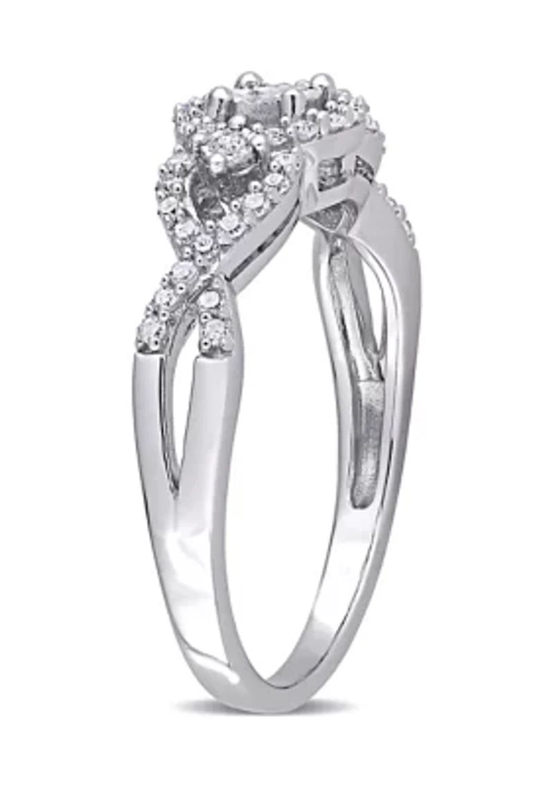 1/4 ct. t.w. Diamond Swirl Halo Engagement Ring Sterling Silver