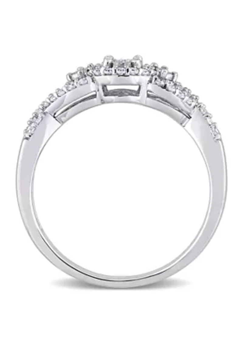 1/4 ct. t.w. Diamond Swirl Halo Engagement Ring Sterling Silver