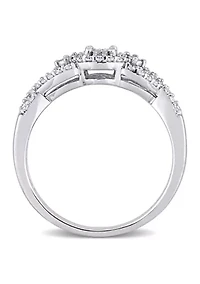 1/4 ct. t.w. Diamond Swirl Halo Engagement Ring Sterling Silver