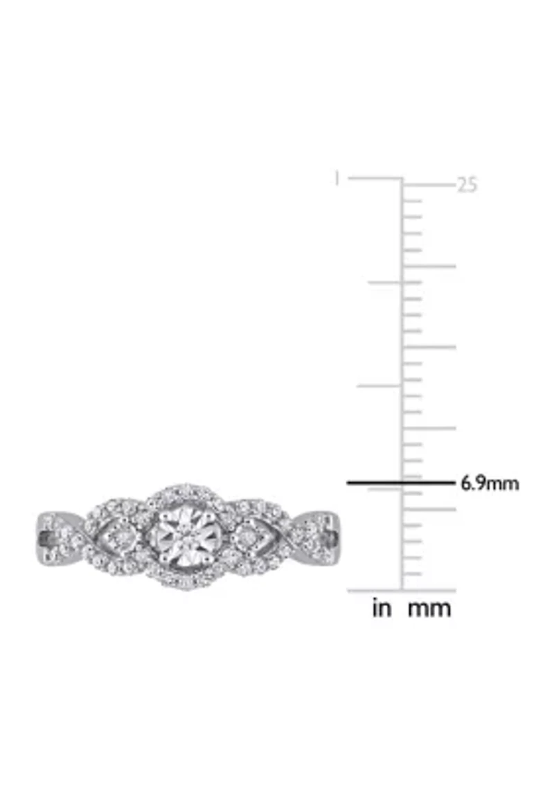 1/4 ct. t.w. Diamond Swirl Halo Engagement Ring Sterling Silver