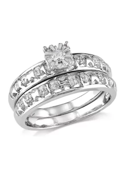 Diamond Accent Bridal Set Sterling Silver