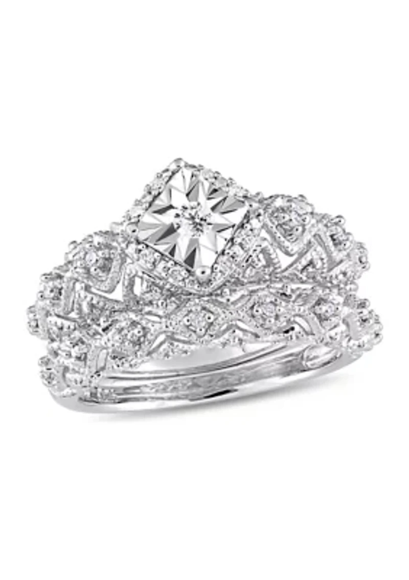 1/5 ct. t.w. Diamond Vintage Bridal Set Sterling Silver
