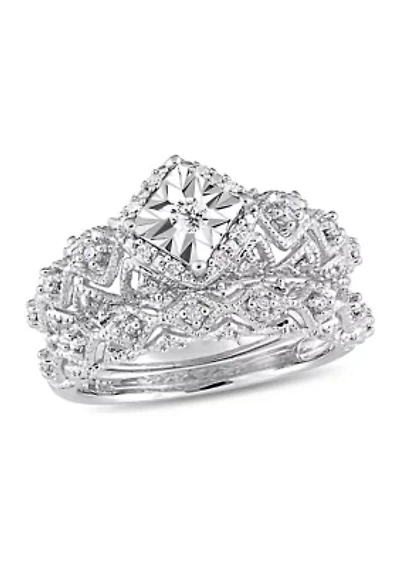 1/5 ct. t.w. Diamond Vintage Bridal Set Sterling Silver