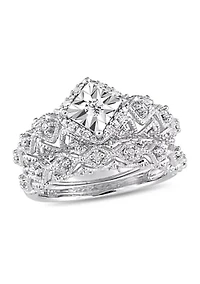 1/5 ct. t.w. Diamond Vintage Bridal Set Sterling Silver