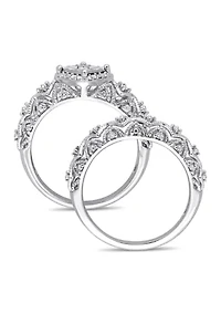 1/5 ct. t.w. Diamond Vintage Bridal Set Sterling Silver