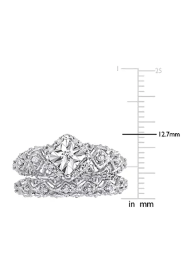 1/5 ct. t.w. Diamond Vintage Bridal Set Sterling Silver