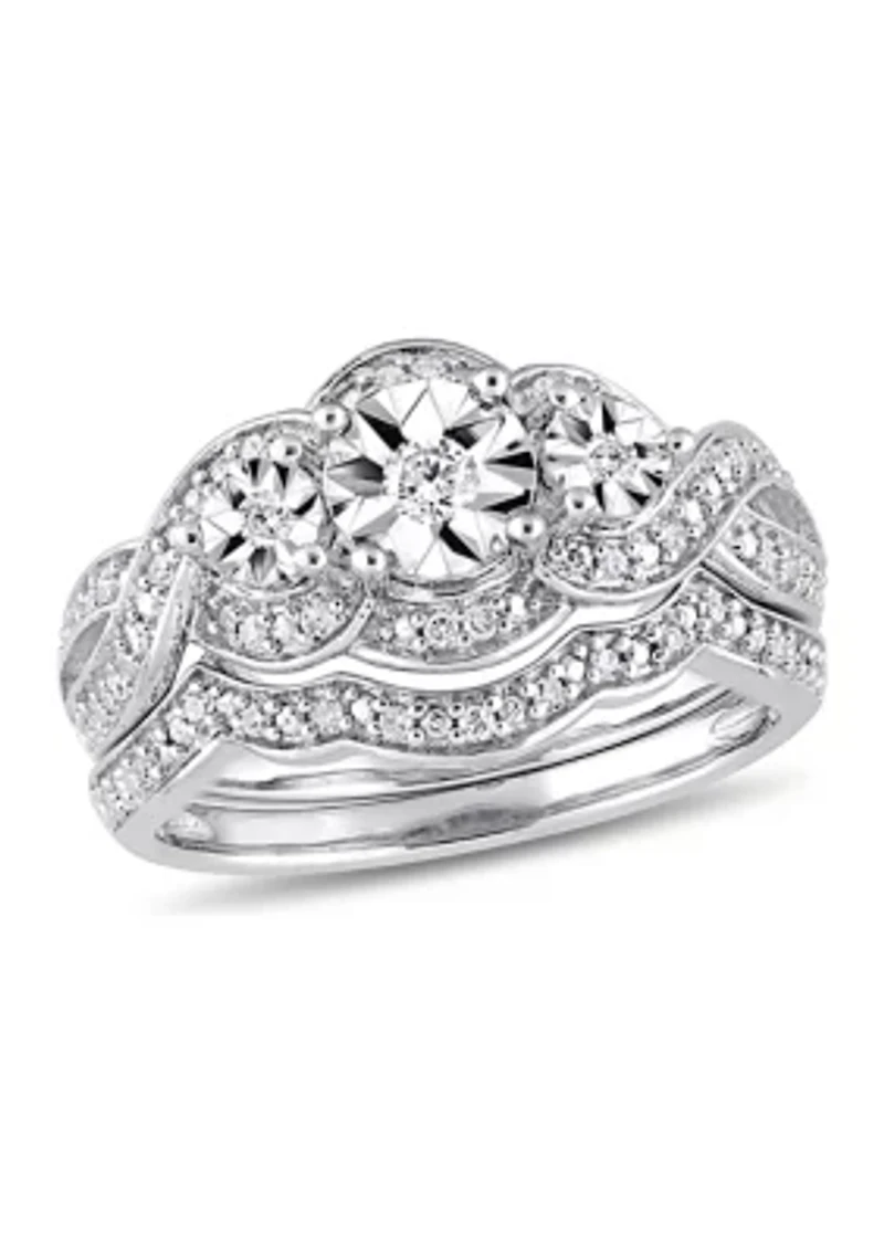 1/4 ct. t.w. Diamond 3-Stone Bridal Set Sterling Silver