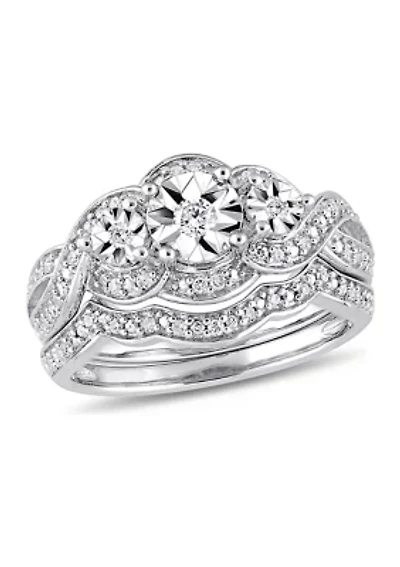 1/4 ct. t.w. Diamond 3-Stone Bridal Set Sterling Silver