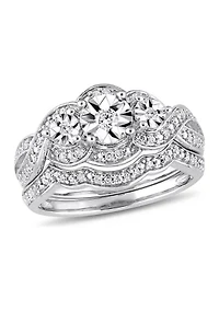 1/4 ct. t.w. Diamond 3-Stone Bridal Set Sterling Silver