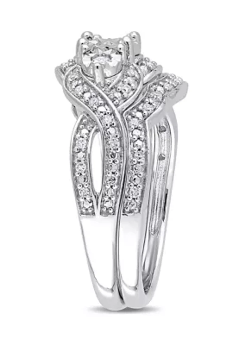 1/4 ct. t.w. Diamond 3-Stone Bridal Set Sterling Silver