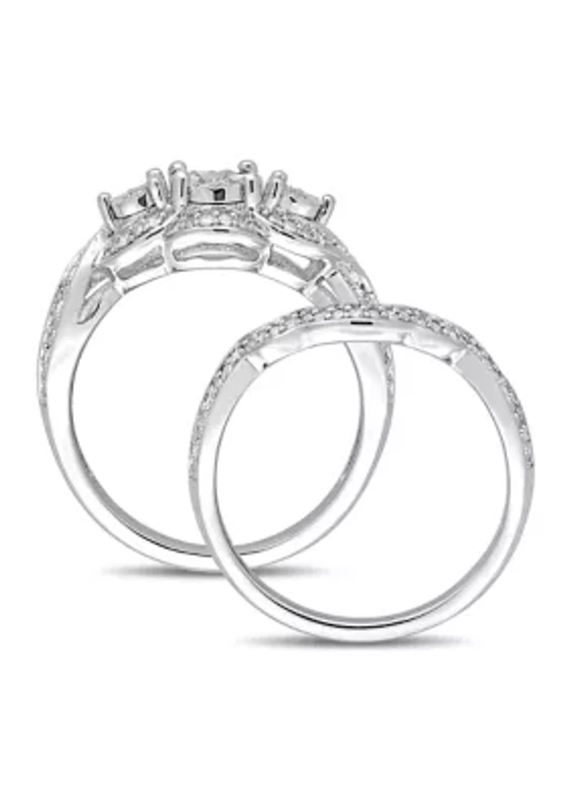 1/4 ct. t.w. Diamond 3-Stone Bridal Set Sterling Silver