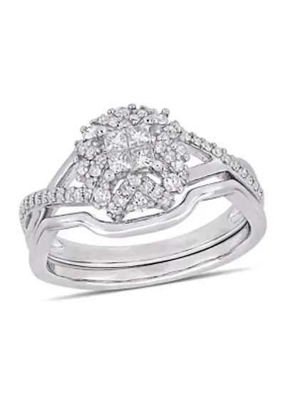 1/2 ct. t.w. Diamond Crisscross Bridal Set Sterling Silver