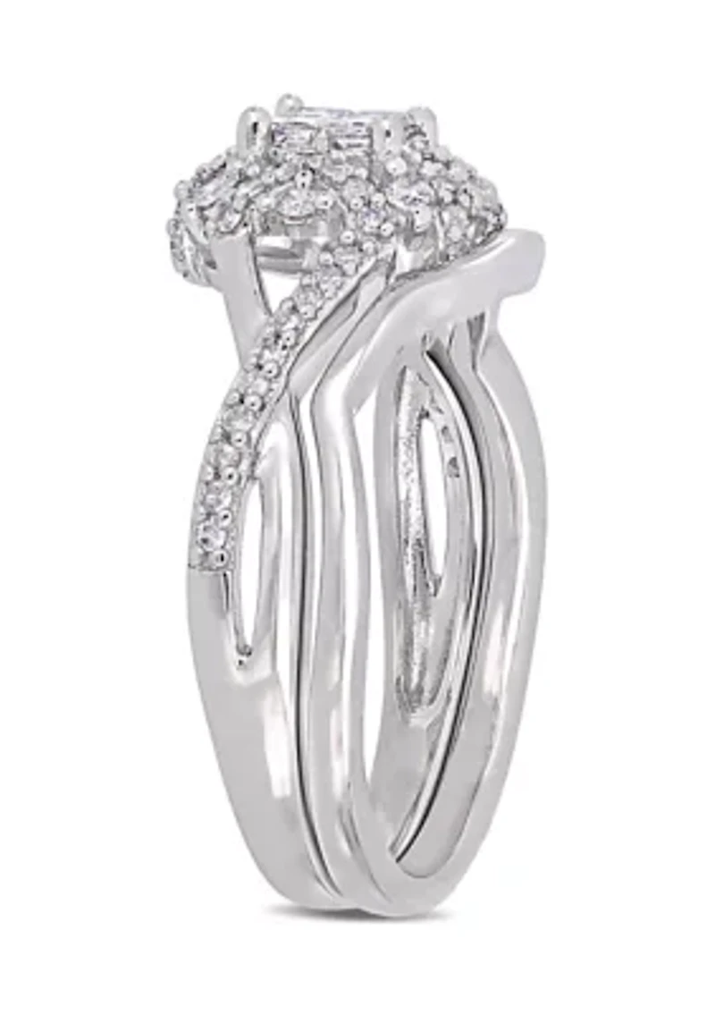 1/2 ct. t.w. Diamond Crisscross Bridal Set Sterling Silver
