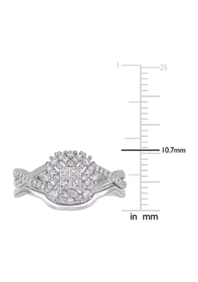 1/2 ct. t.w. Diamond Crisscross Bridal Set Sterling Silver