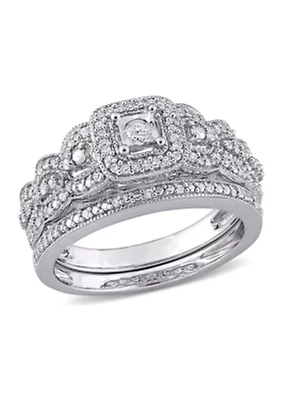 1/3 ct. t.w. Diamond Vintage Bridal Set Sterling Silver