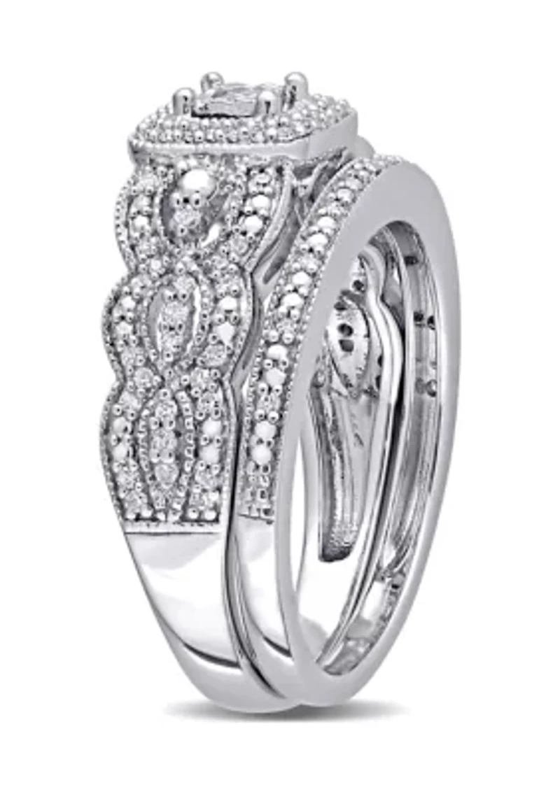 1/3 ct. t.w. Diamond Vintage Bridal Set Sterling Silver
