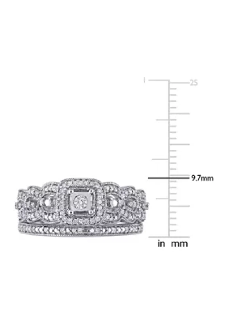 1/3 ct. t.w. Diamond Vintage Bridal Set Sterling Silver