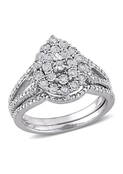 1/4 ct. t.w. Diamond Vintage Engagement Ring Set Sterling Silver