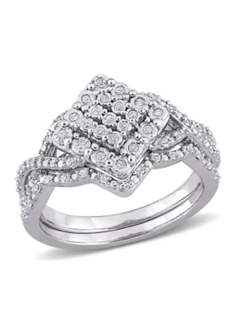 1/4 ct. t.w. Diamond Crisscross Cluster Engagement Ring Sterling Silver