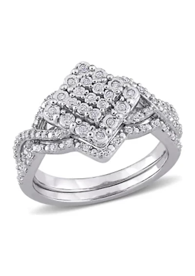 1/4 ct. t.w. Diamond Crisscross Cluster Engagement Ring Sterling Silver