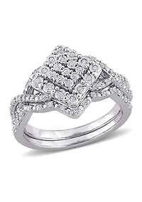 1/4 ct. t.w. Diamond Crisscross Cluster Engagement Ring Sterling Silver