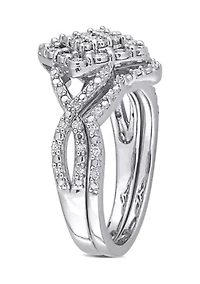 1/4 ct. t.w. Diamond Crisscross Cluster Engagement Ring Sterling Silver