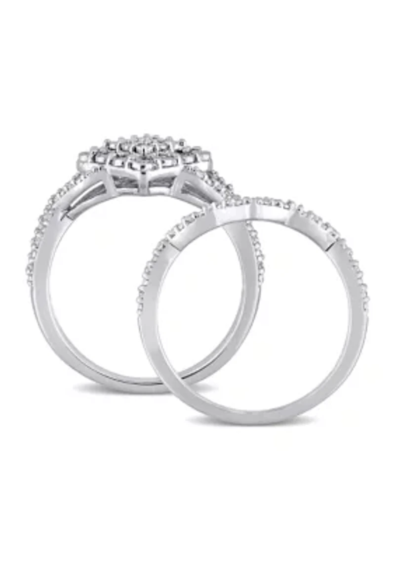 1/4 ct. t.w. Diamond Crisscross Cluster Engagement Ring Sterling Silver