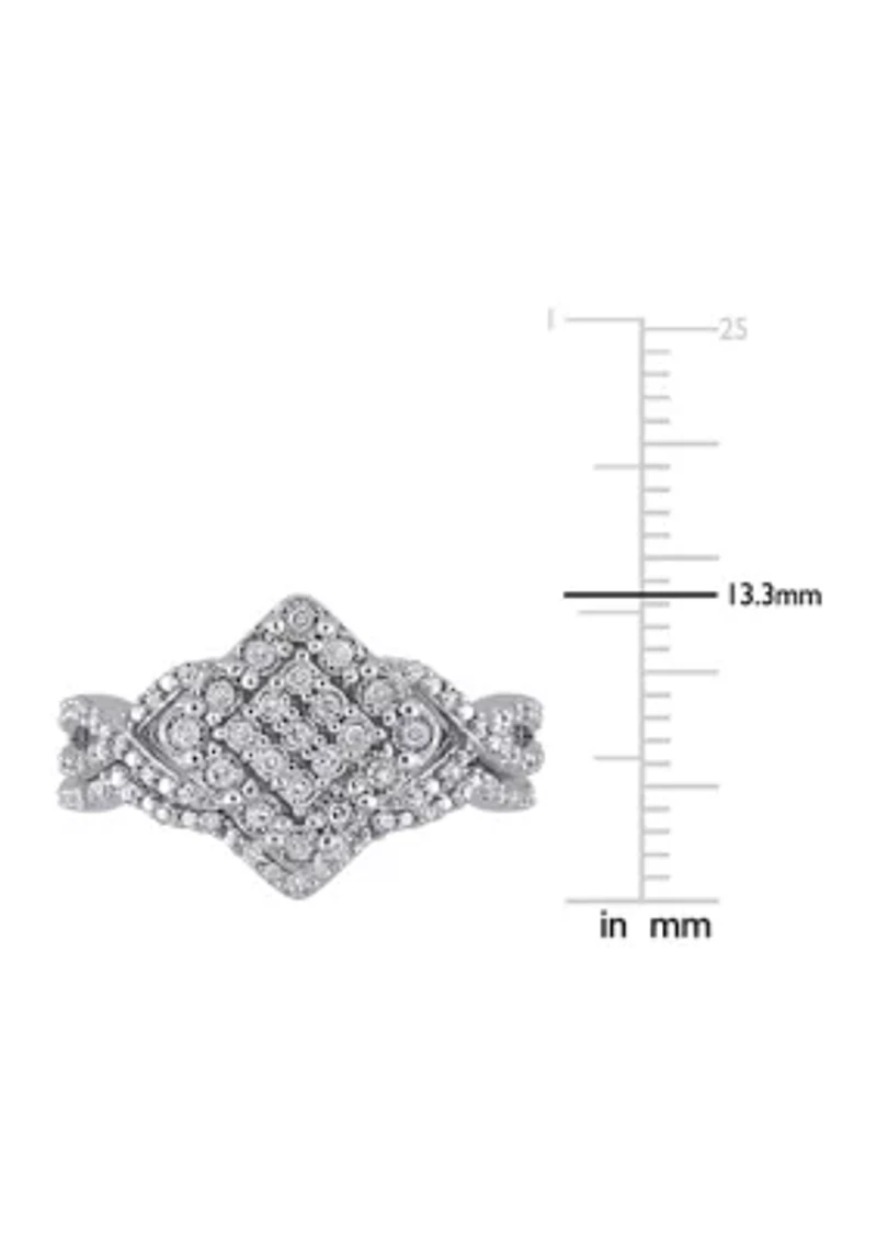 1/4 ct. t.w. Diamond Crisscross Cluster Engagement Ring Sterling Silver