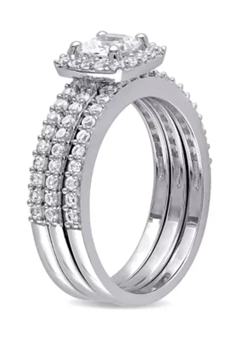 1.5 ct. t.w. Created White Sapphire Halo 3-Piece Bridal Set Sterling Silver
