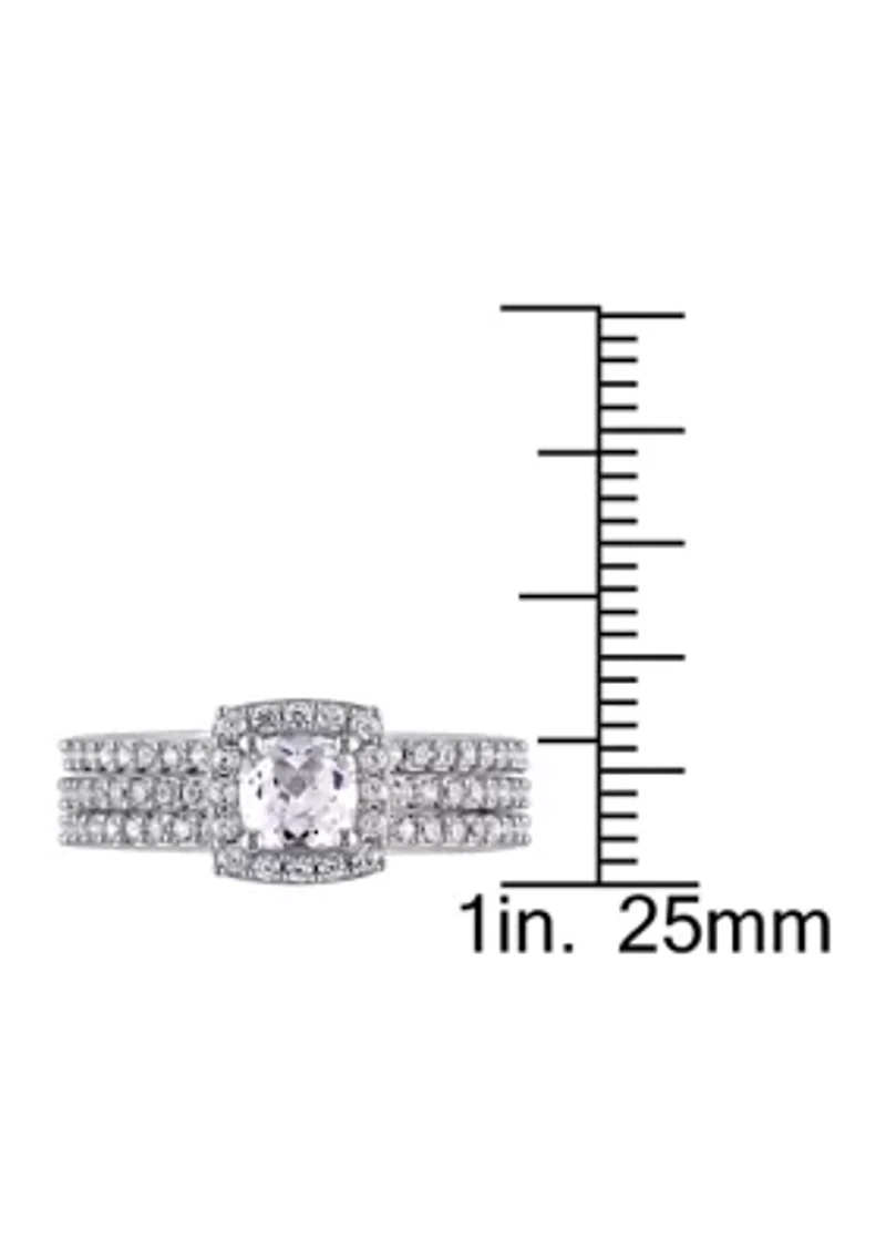 1.5 ct. t.w. Created White Sapphire Halo 3-Piece Bridal Set Sterling Silver