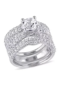 1.2 ct. t.w. Created White Sapphire 3-Piece Bridal Set Sterling Silver