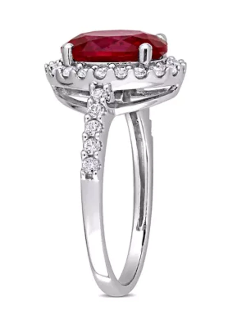 4.15 ct. t.w. Created Ruby and 3/5 White Sapphire Halo Engagement Ring 10K Gold