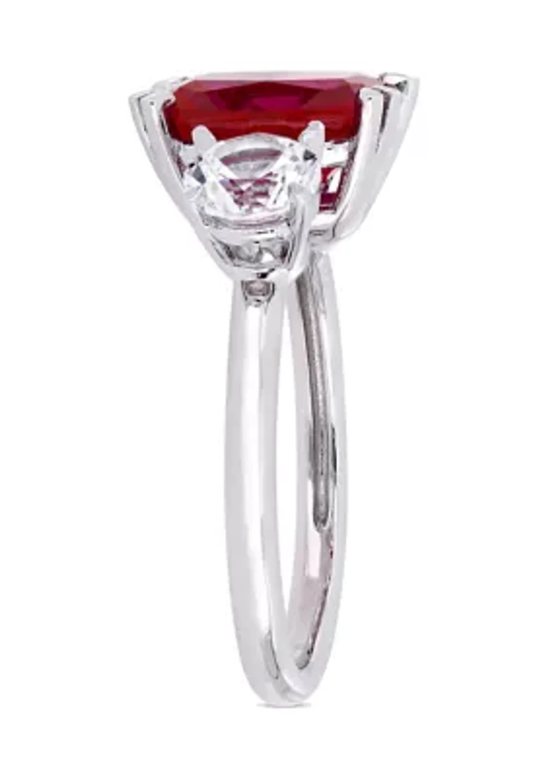 4.5 ct. t.w. Lab Created Ruby and 7/8 White Sapphire Three Stone Ring 10k Gold
