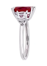 4.5 ct. t.w. Lab Created Ruby and 7/8 White Sapphire Three Stone Ring 10k Gold