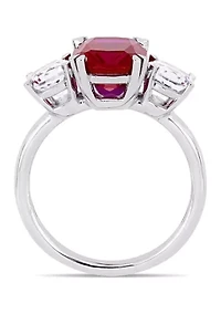 4.5 ct. t.w. Lab Created Ruby and 7/8 White Sapphire Three Stone Ring 10k Gold