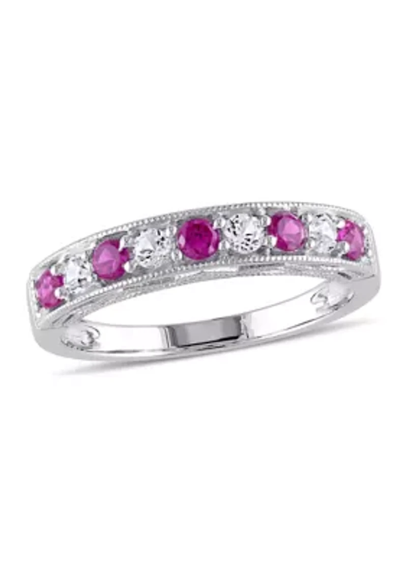 Created Ruby and White Sapphire Anniversary Band Sterling Silver