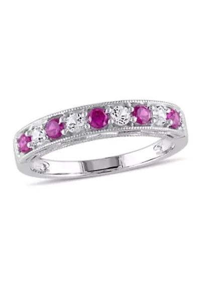 Created Ruby and White Sapphire Anniversary Band Sterling Silver