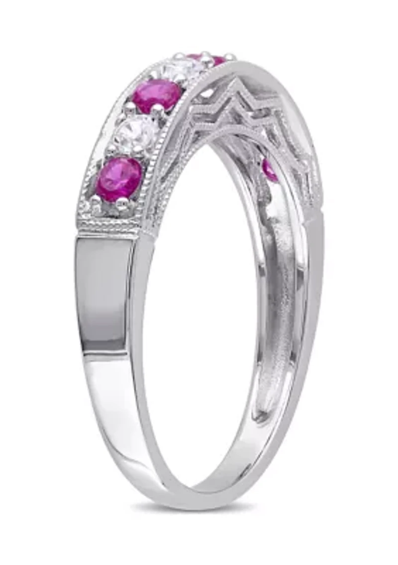 Created Ruby and White Sapphire Anniversary Band Sterling Silver