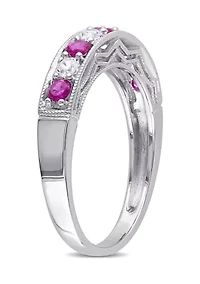 Created Ruby and White Sapphire Anniversary Band Sterling Silver