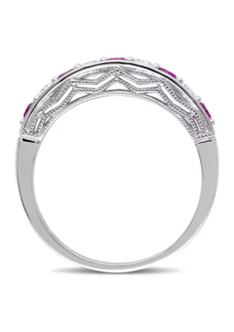Created Ruby and White Sapphire Anniversary Band Sterling Silver