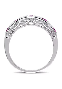 Created Ruby and White Sapphire Anniversary Band Sterling Silver