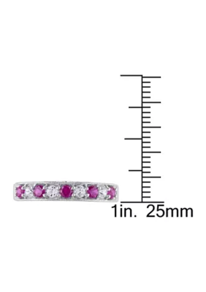 Created Ruby and White Sapphire Anniversary Band Sterling Silver