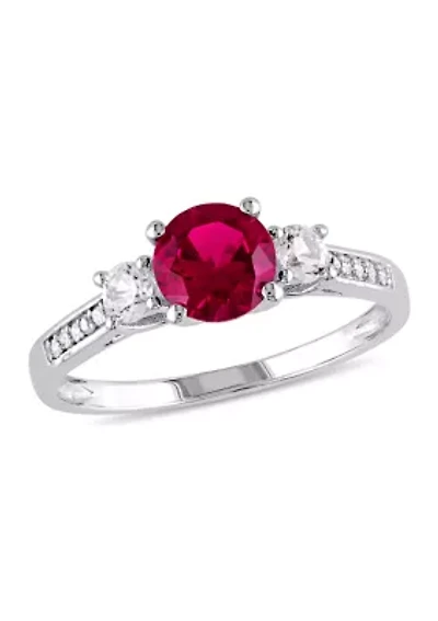 Lab Created Ruby and White Sapphire with Diamond Accent 3-Stone Ring 10K Yellow Gold