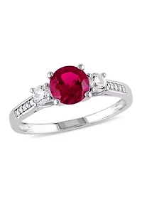 Lab Created Ruby and White Sapphire with Diamond Accent 3-Stone Ring 10K Yellow Gold
