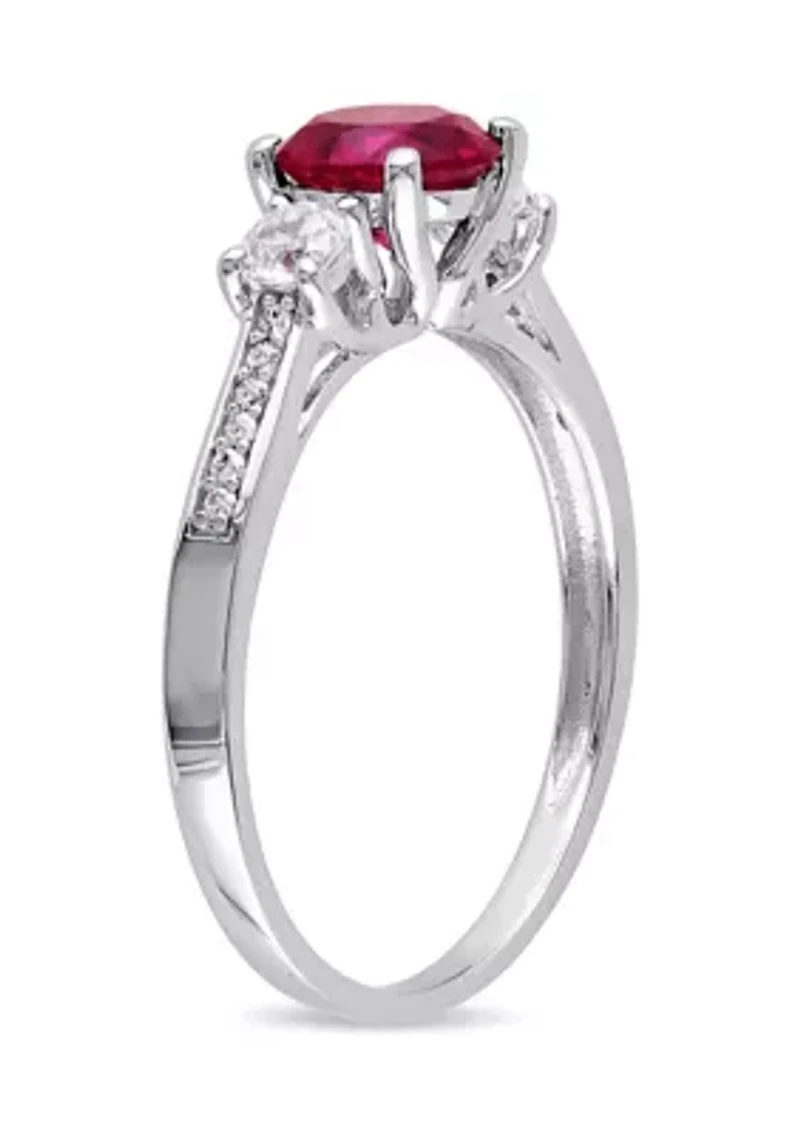 Lab Created Ruby and White Sapphire with Diamond Accent 3-Stone Ring 10K Yellow Gold