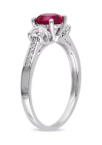 Lab Created Ruby and White Sapphire with Diamond Accent 3-Stone Ring 10K Yellow Gold